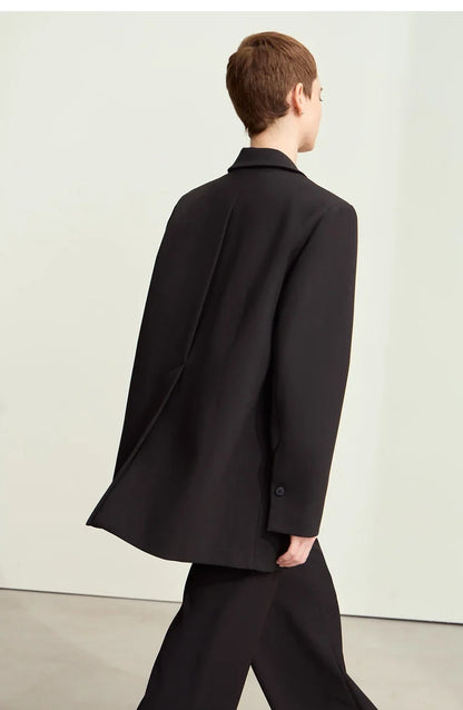 Blazers For Women 2026 Autumn New Black Jacket Notched Double Buckle Loose Mid-length Office Lady Versatile Jackets12453040