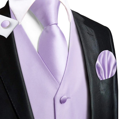 Men's Suit Vest 4-Piece Set – Solid Violet Lilac Woven Waistcoat for Weddings & Business Formal