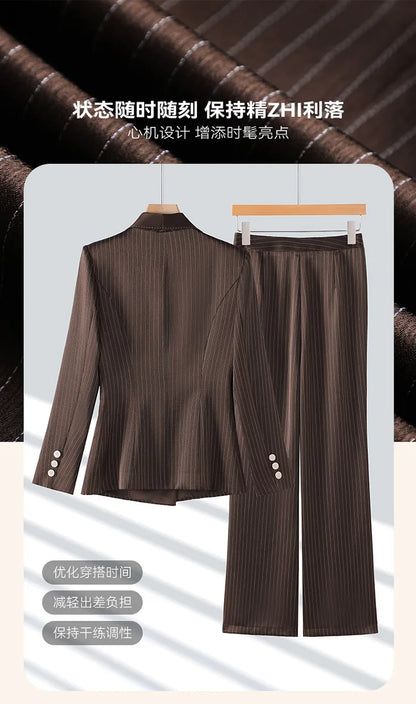Office Ladies Formal Pant Suit 2 Piece Set Women Ebony Black Female Long Sleeve Business Work Wear Blazer Jacket And Trouser