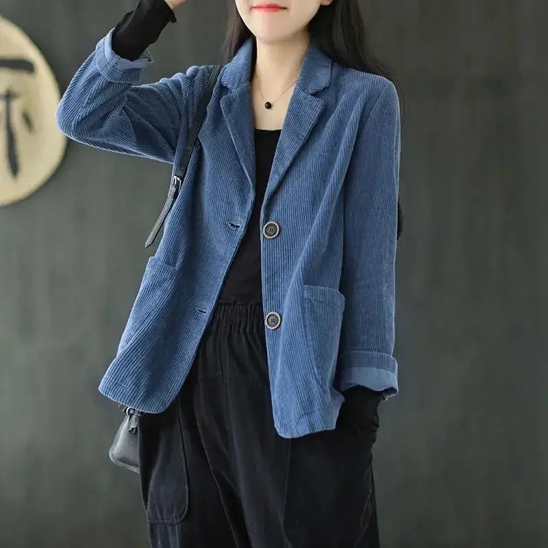 Female Coats and Jackets Retro Women's Corduroy Blazers 2025 New Arrivals Korean Popular Clothes Outerwear On Promotion Fashion