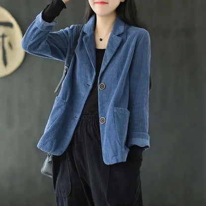 Female Coats and Jackets Retro Women's Corduroy Blazers 2025 New Arrivals Korean Popular Clothes Outerwear On Promotion Fashion