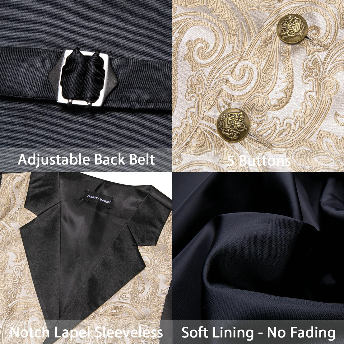 Men's Jacquard Paisley Vest Single Breasted Waistcoat with Bowtie — Formal Wedding & Party Suit Vest