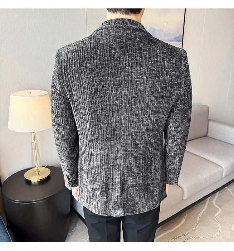 2025 Winter Chenier Thick Suit Jacket for Men Korean Slim Fit Casual Business Men Blazers Wedding Groom Office Social Dress Coat