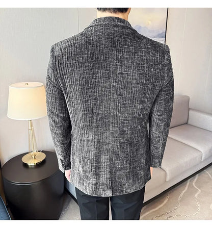 2025 Winter Chenier Thick Suit Jacket for Men Korean Slim Fit Casual Business Men Blazers Wedding Groom Office Social Dress Coat
