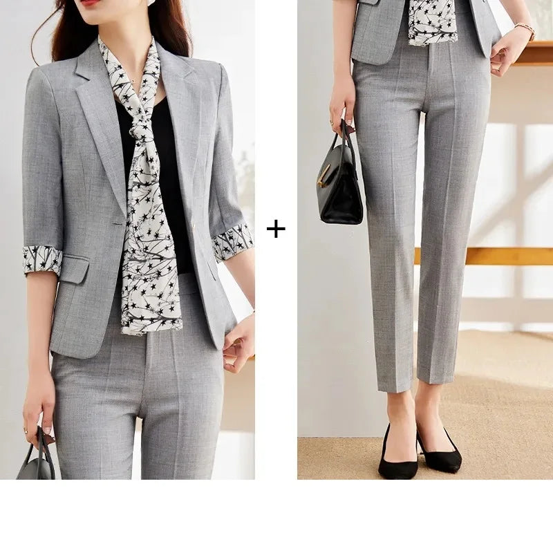 Office Lady Blazer Suits Elegant Women Tied Waist Top and Pant 2 Piece Set Outfit 2025 Trouser Female Business Work Wear