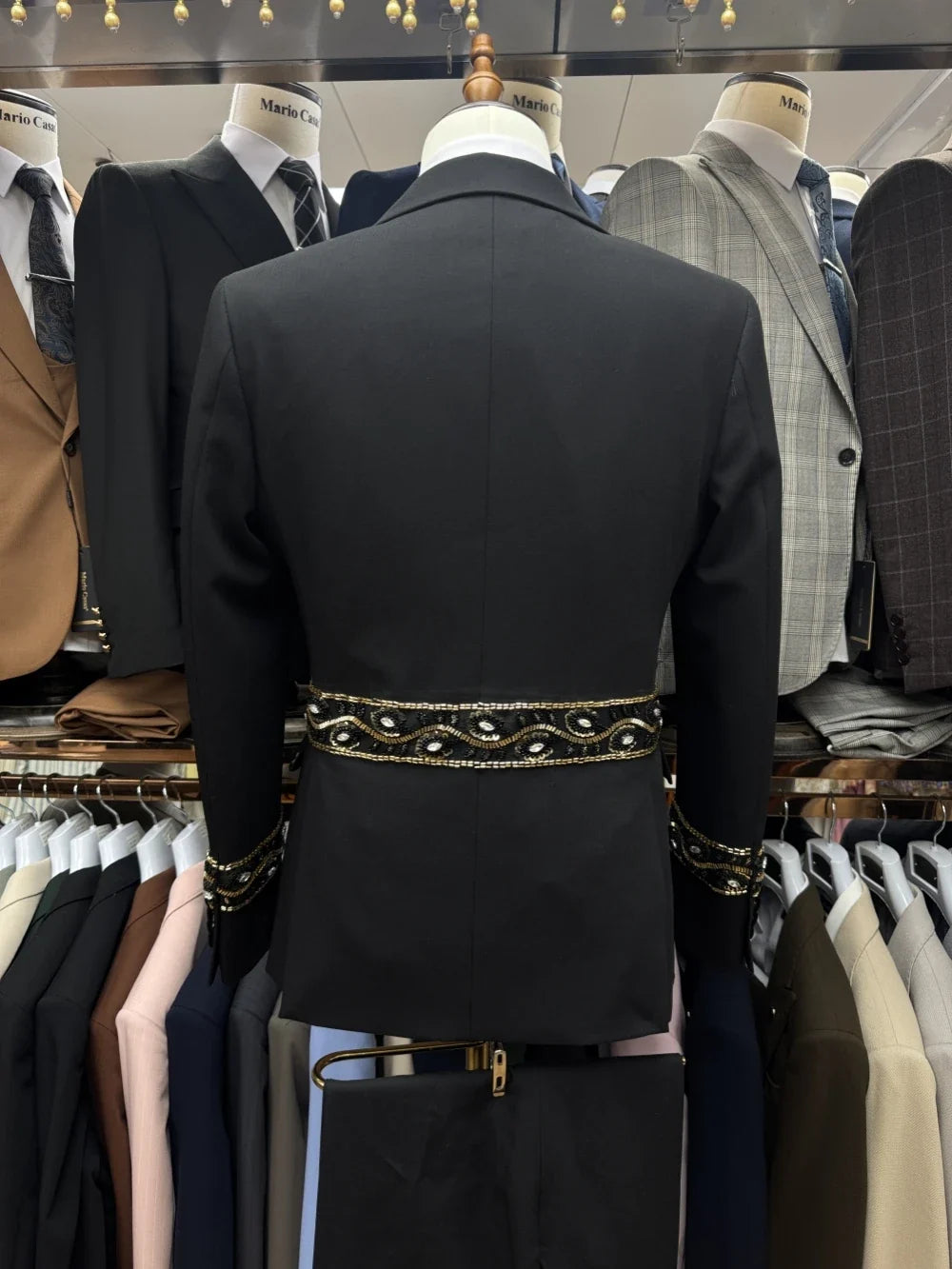 Exquisite Heavy Beaded Men's Suits 3 Pieces Wedding Groom Set Dancing Wear High Quality Suit Jacket Man Banquet Prom Outfit