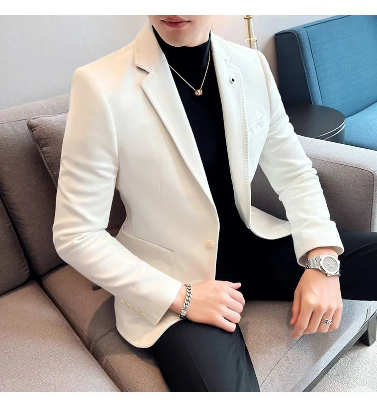 British Style Autumn Suede Business Casual Suit Jacket for Men High Quality Social Office Blazers Wedding Groom Dress Coats