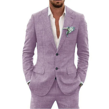 Terno de linho casual masculino, 2 peças, blazer, calça, conjunto slim fit, verão, praia, festa, casamento, baile, noivo, smokin