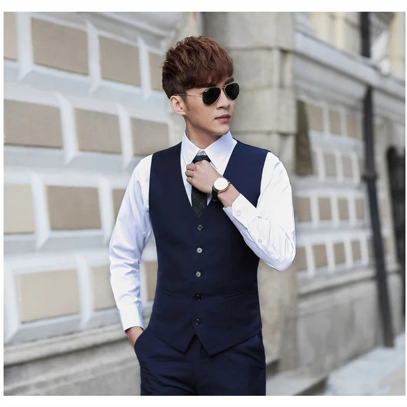 Men's Single Breasted Vest – Slim Fit Formal Waistcoat for Business & Weddings | Grey, Navy Blue, Black | Plus Size up to 7XL