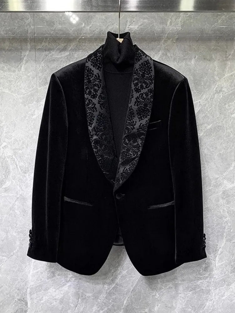 Banquet Elegant Gentlemen Business Fashion Slim Fit New Design Velvet Blazers Pants Mens Two Piece Set Groom Formal Suits Sets