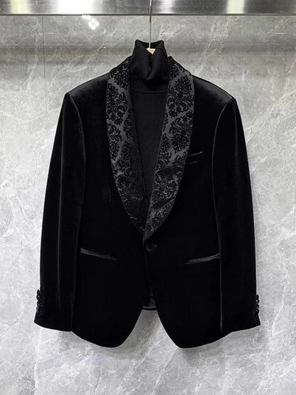 Banquet Elegant Gentlemen Business Fashion Slim Fit New Design Velvet Blazers Pants Mens Two Piece Set Groom Formal Suits Sets