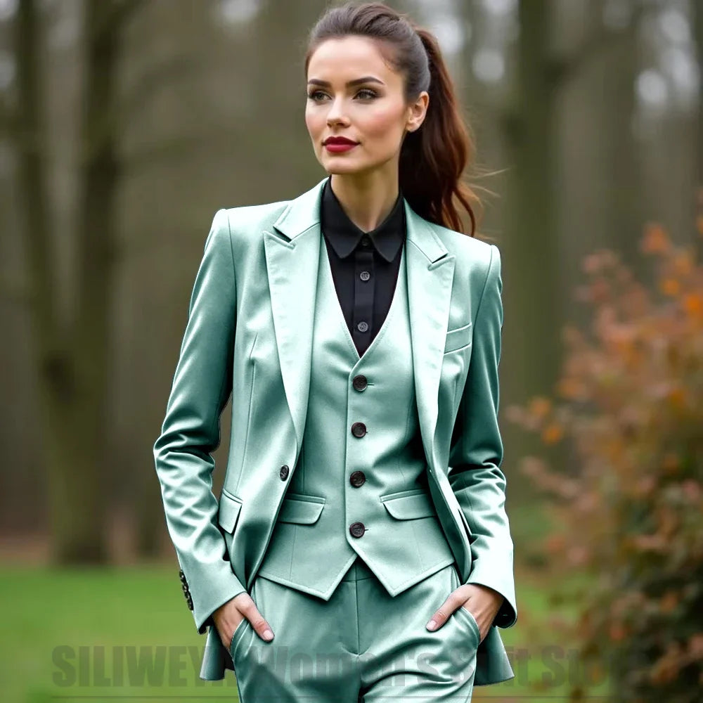 Women 3 Piece Suit Set Blazer Vest Pants Slim Fit Office Business Party Formal Attire Customizable Size for Ladies