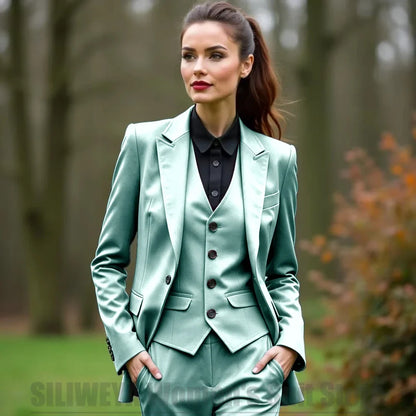 Women 3 Piece Suit Set Blazer Vest Pants Slim Fit Office Business Party Formal Attire Customizable Size for Ladies