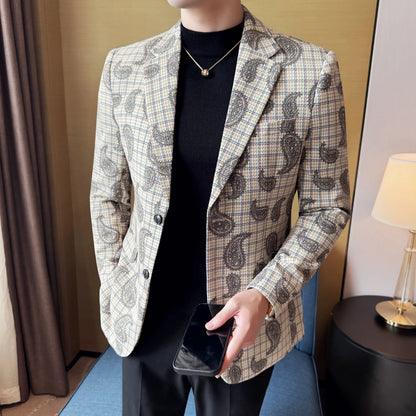2025 Fashion Embroidery Jacquard Suit Jacket Korean Style Slim Fit Business Formal Social Prom Party Tuxedos Men Clothing 5XL-M