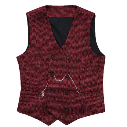 Men's Herringbone Suit Vest Double Breasted Waistcoat for Weddings and Business