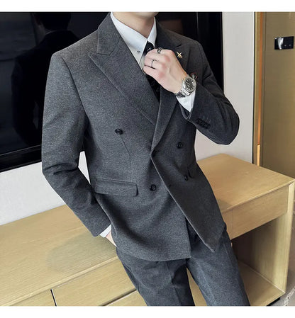 (Jacket+Pant) Autumn Winter Thickened Woolen Suit 2025 New High Quality Slim Business Tuxedo Fashion Wedding Social Suits