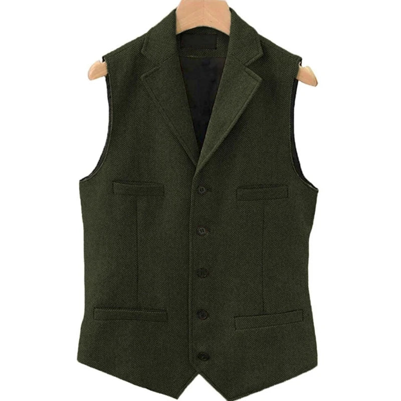 Men's Herringbone Vest – Single Breasted Waistcoat for Wedding & Formal Occasions