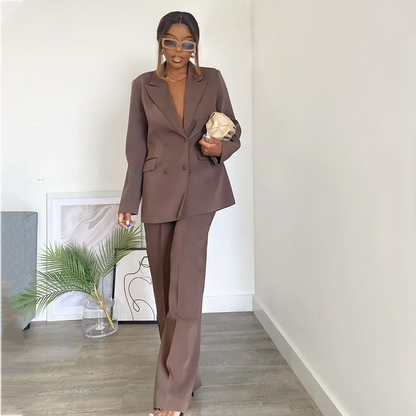 Classic Fit Peak Lapel Women Suits Double Breasted Straight Fit Blazer Pants Outfit Business Casual Formal Lady Set Two Pieces