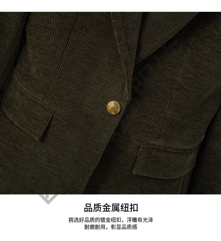 High Quality Fabric Corduroy Formal Women Business Suits OL Styles Professional Pantsuits Office Work Wear Autumn Winter Blazers