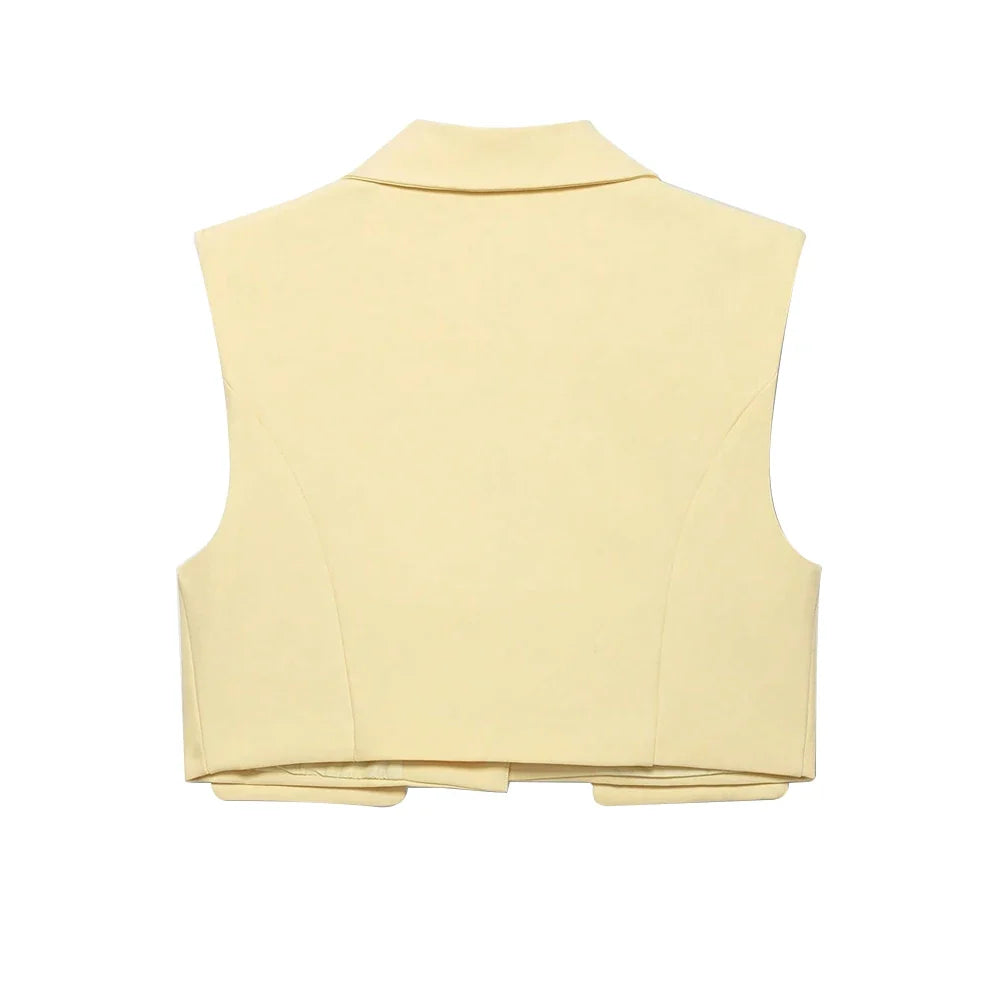 Women's Chic Vest Tops Fashion Cropped Waistcoat Sleeveless Lapel Collar Female Outerwear