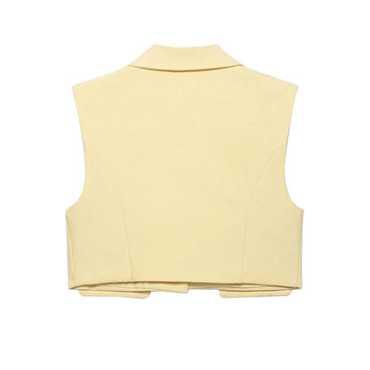 Women's Chic Vest Tops Fashion Cropped Waistcoat Sleeveless Lapel Collar Female Outerwear