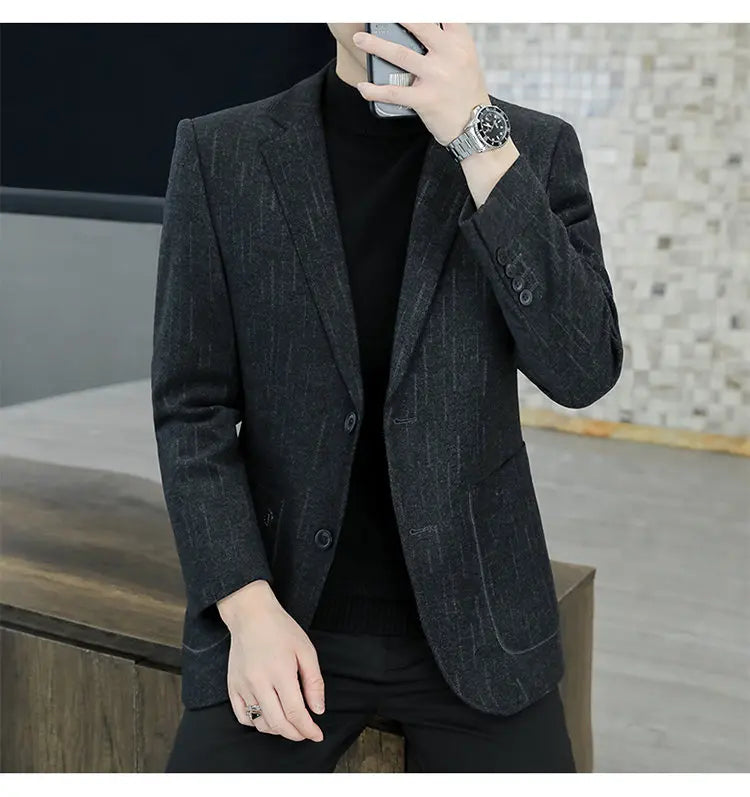 M-8XL Blazer Men's Business Gentleman Korean Wedding Fashion Trend, Slim Fit, Versatile, High-end Casual, Woolen Blazer