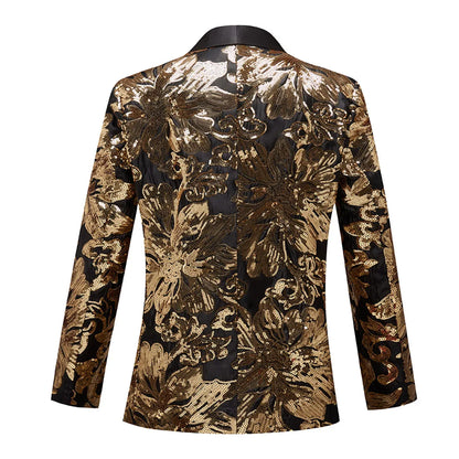 Men's Luxury Gold Sequins Suit Jacket Shawl Lapel Slim Wedding Party Blazers Bar Stage Singer Concert Glitter Tuxedo Dress Coat