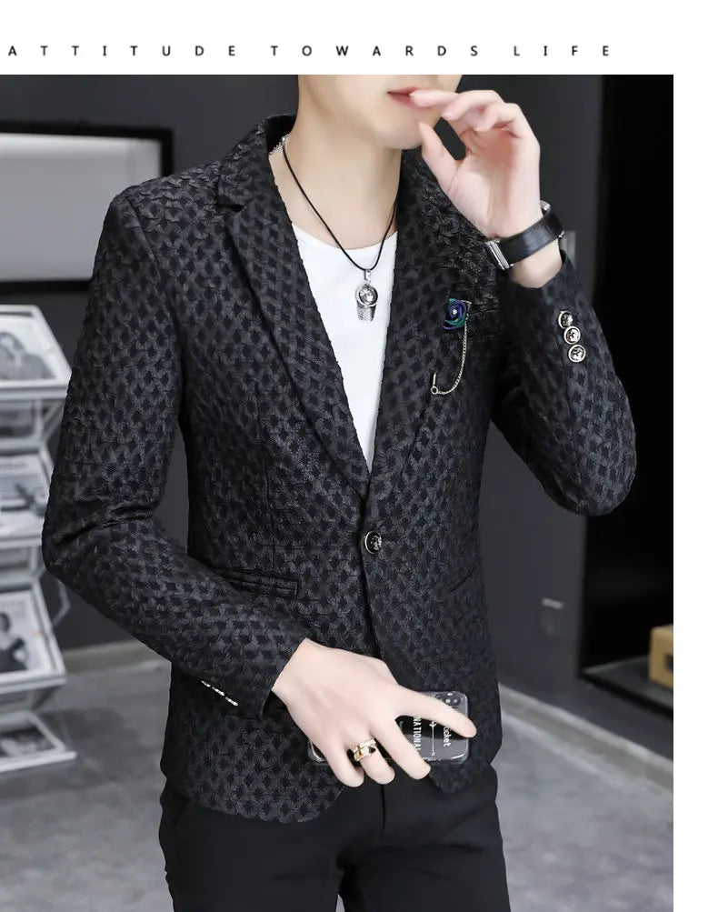 Blazer Men's Fashion Outdoor Travel Gentleman Wedding Slimming Business Versatile Trendy Casual Korean-style Formal Wear Blazer