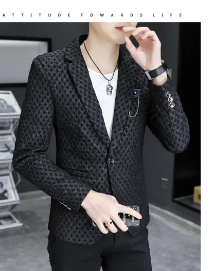 Blazer Men's Fashion Outdoor Travel Gentleman Wedding Slimming Business Versatile Trendy Casual Korean-style Formal Wear Blazer