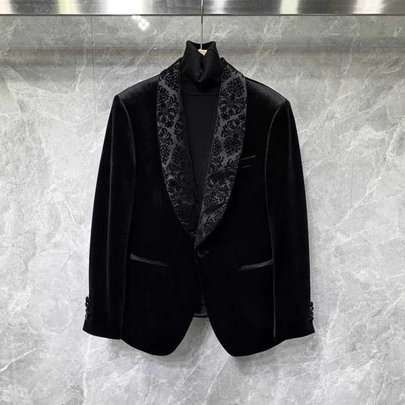 Banquet Elegant Gentlemen Business Fashion Slim Fit New Design Velvet Blazers Pants Mens Two Piece Set Groom Formal Suits Sets