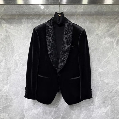 Banquet Elegant Gentlemen Business Fashion Slim Fit New Design Velvet Blazers Pants Mens Two Piece Set Groom Formal Suits Sets