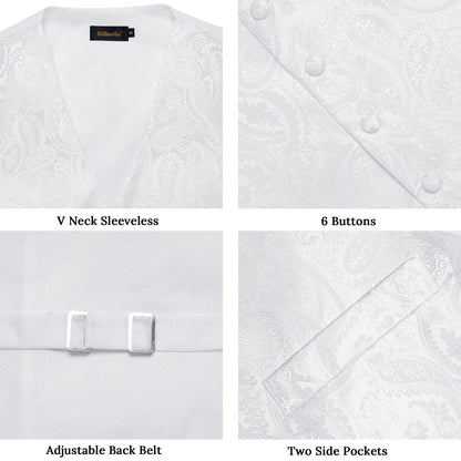 Men's Paisley Waistcoat Set – Single Breasted Formal Vest with Necktie and Pocket Square for Weddings and Business Events