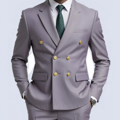 Men's Double Breasted 2-Piece Suit – Casual Straight Fit for Weddings & Business