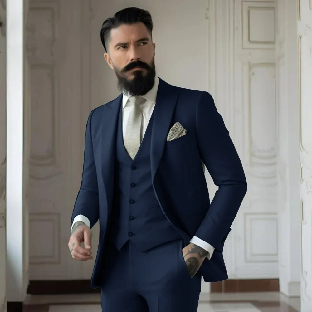 Green Men's Slim Fit 3 Piece Suits (Jacket+Vest+Pant) Wedding Groom Tuxedos Prom Formal Male Party Blazers