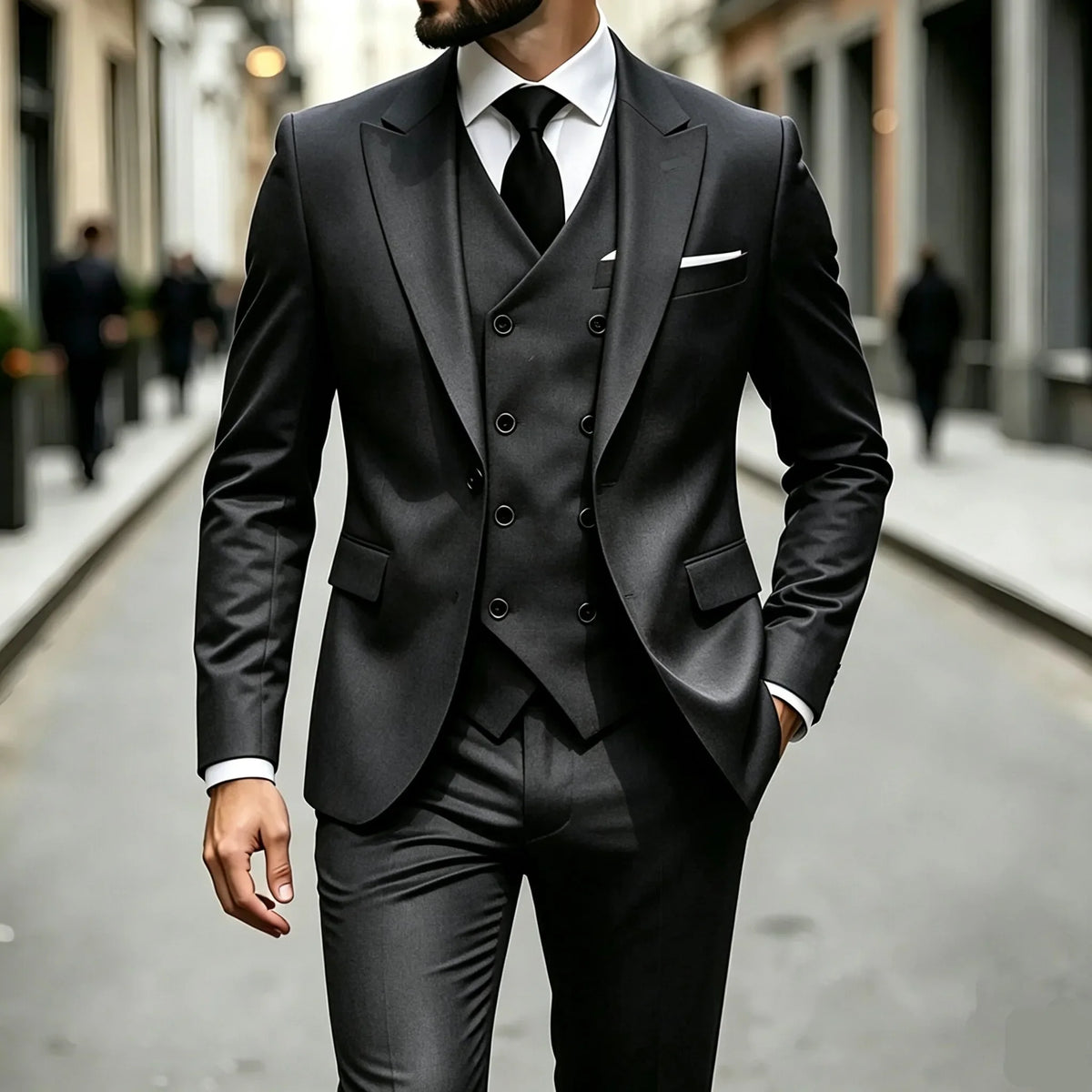 Elegant Male Suit 3 Pieces Blazer Vest and Pants Set Peak Lapel Tuxedo Suits for Men Ceremony Wedding Dresses Business Prom