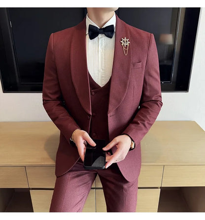 Men's Slim Fit 3-Piece Suit for Weddings, Parties & Formal Occasions – White, Red, Black