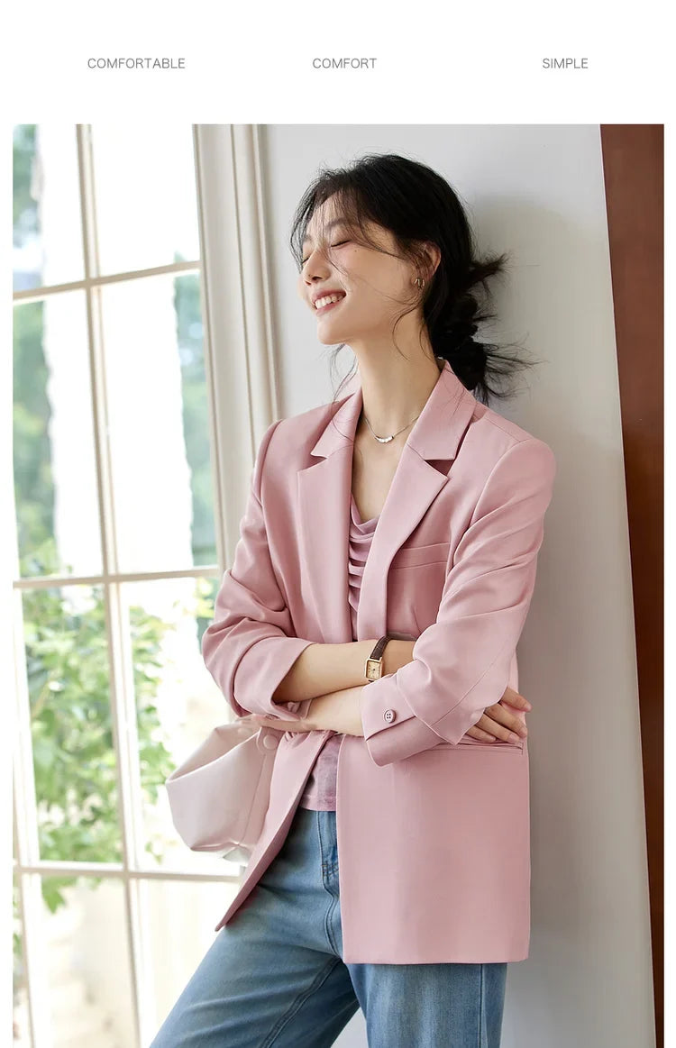 Blazer Woman Long Sleeve Notched Casual Suit Jacket Femmes 2026 Spring Fall Office Wear Loose Button Ladies Blazers A1062