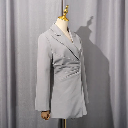 Spring Autumn New Women's Blazer Pleated Waist Cinching Slim Fit Solid Color Elegant Fashion Office Lady Trend Coat HK15496