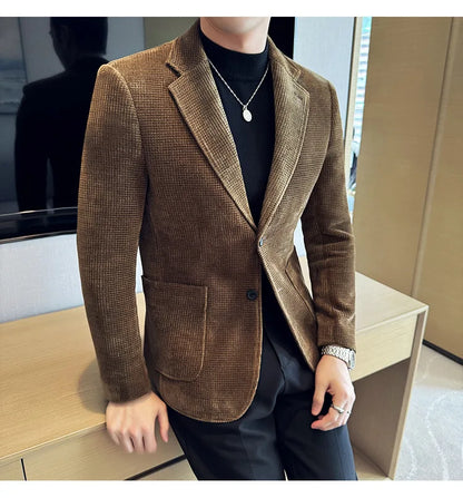 Autumn Winter New Chenille Velvet Suit Jacket Men's Casual Business Fashion Formal Party Coats  Tailcoat Men's Clothing 4XL-M