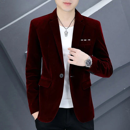 2025 Canary Suit Men's Velveteen Casual Small Suit British Style Business Single West Casual Clothes Trend Youth Handsome Shirt