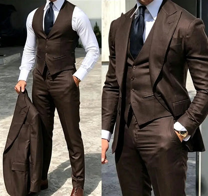 Classy Wedding Tuxedos Suits Slim Fit Bridegroom For Men 3 Pieces Groomsmen Suit Male Cheap Formal Business  (Jacket+Vest+Pants
