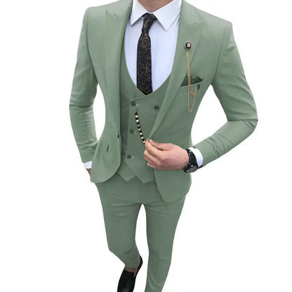 Nouveaux Costumes Homme de Luxe Élégants Ensemble 3 Pièces Tendance Décontracté Chic Coupe Ajustée Revers Pointu Blazer Social Mariage Smoking Bureau