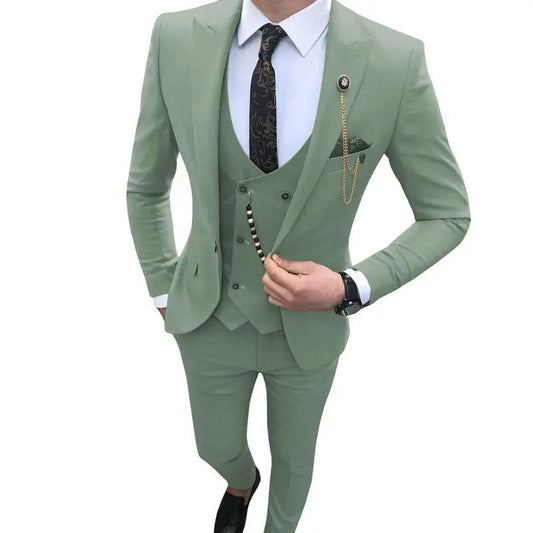New Luxury Elegant Men's Suits 3 Piece Set Fashion Smart Casual Slim Fit Peak Lapel Blazer Social Groom Wedding Tuxedo Office