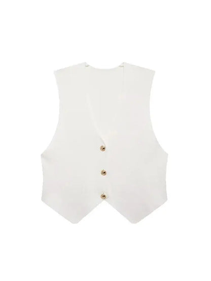 Women's Front Button Crop Knit Vest Sweater, V Neck, Sleeveless, Female Waistcoat, Chic Tops, Fashion