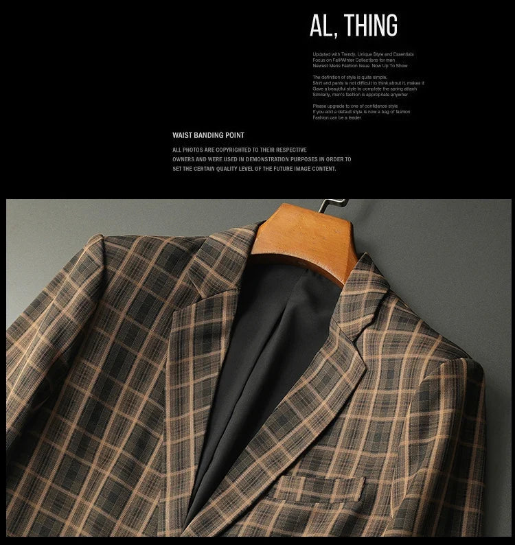 2025 Spring Classic Checkered Suit Jacket Men High End Business Casual Blazers Streetwear Social Wedding Groom Dress Blazer