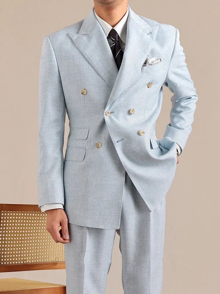 Business Men Work Two Piece Set Double Breasted Blazer Jacket Suit Matching Sets Slim Fit Autumn New Office Man Outfits Suits