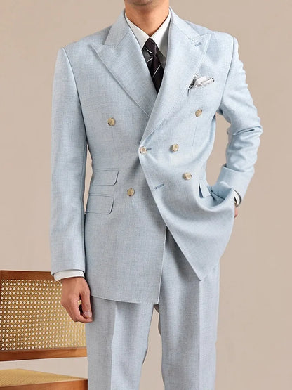 Business Men Work Two Piece Set Double Breasted Blazer Jacket Suit Matching Sets Slim Fit Autumn New Office Man Outfits Suits