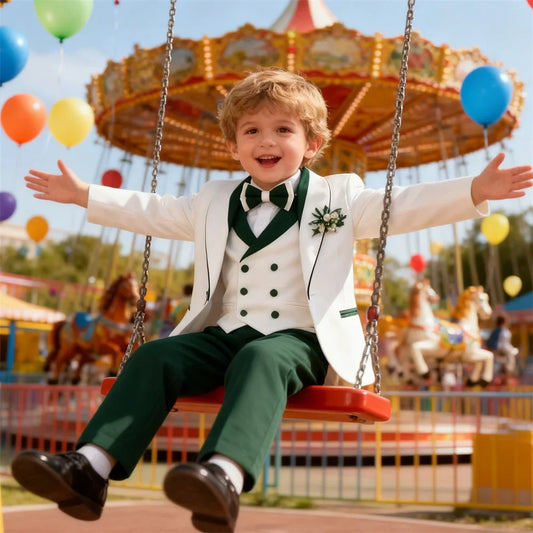 4-Piece Boys Suit Set Kids Formal Wear Shawl Lapel Jacket Vest Pants Bow-Tie for Communion Wedding 3–14 Years