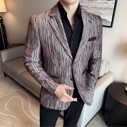 Korean Trend 3D Pleated Suit Jacket for Men Wedding Groom Business Dress Jacket Casual Banquet Party Host Blazer Masculino