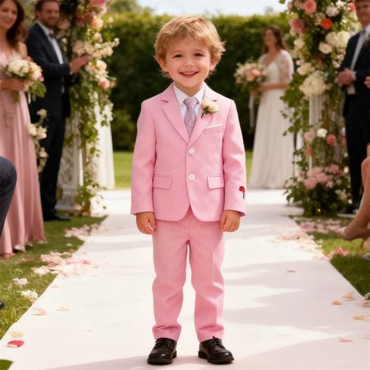 Boys Suit Set Rose Embroidery 3-Piece Formal Tuxedo for Toddlers & Kids Wedding Communion Pink Blue